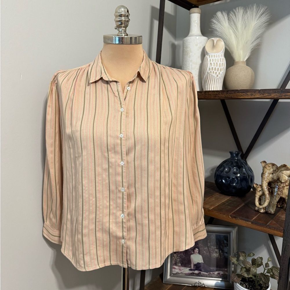 Xirena Tan Striped Women’s Long Sleeve Button Down Top Shirt Size XSmall